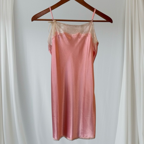 Victoria's Secret Other - Victoria's Secret Baby Pink Lace Trim Satin Lingerie Slip Dress with Bow Sm Y2K